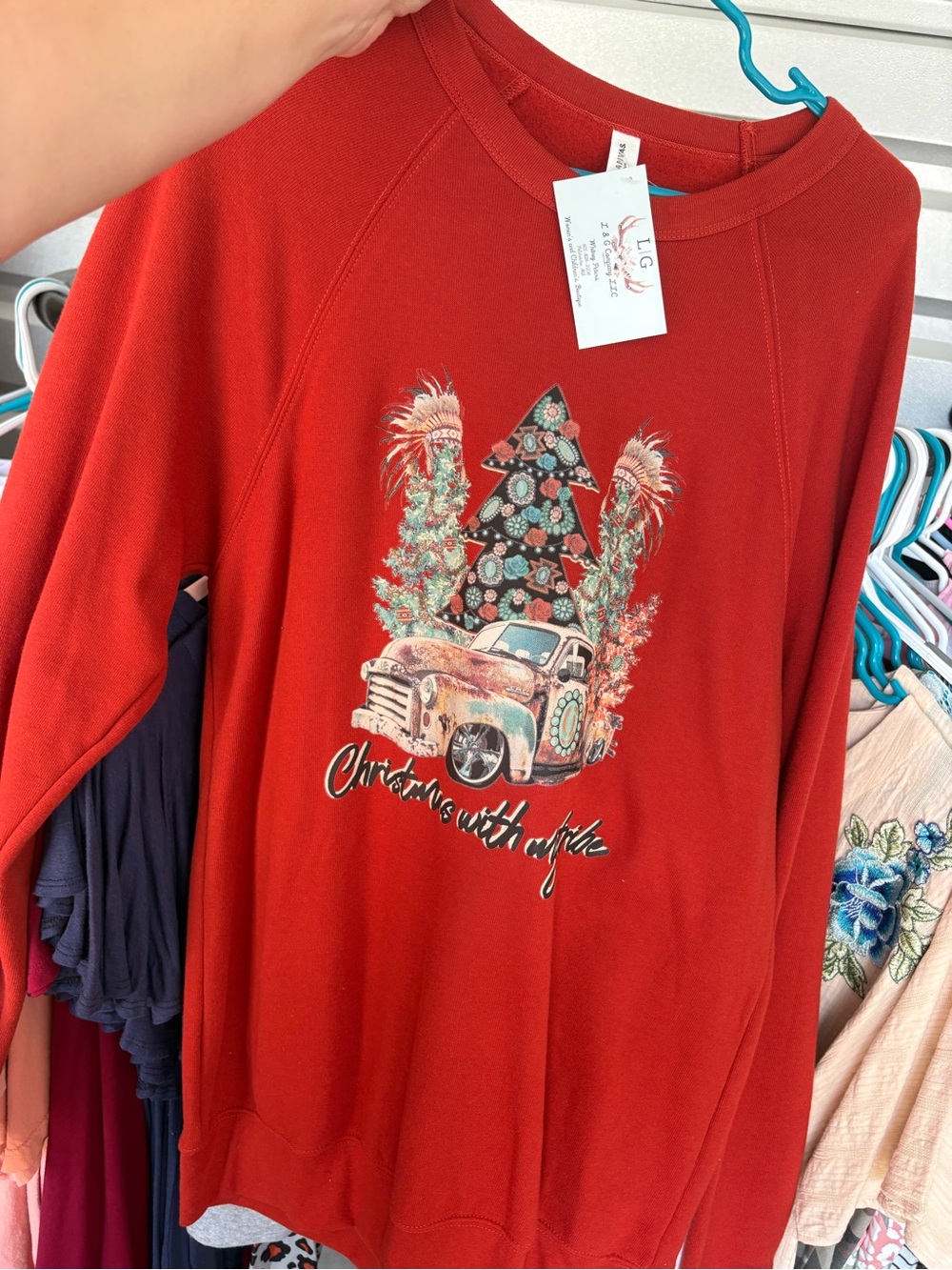 Bella Canvas Red Christmas Truck Graphic Sweatshirt Christmas with my Tribe